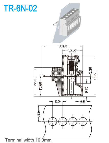 300V 50A PA66 لوحة جبل المحطة الطرفية 10 مم عرض المحطة