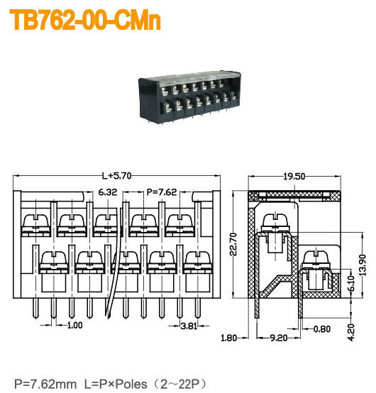 مستوى مزدوج حاجز محطة كتلة 7.62mm الملعب 300V 15A الأسود