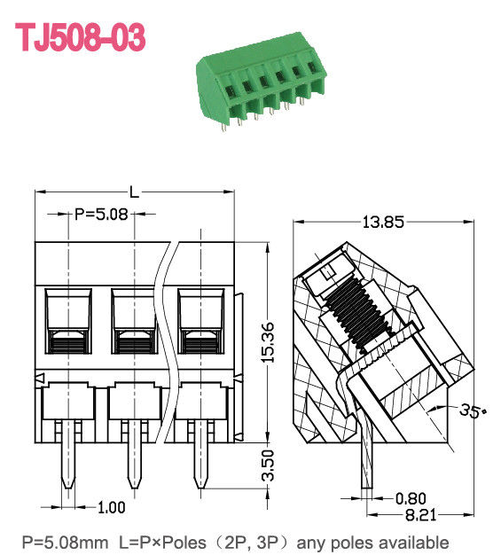 النيكل مطلي الأخضر برغي الطرفية كتل النحاس UL94 v- 0 10a 300 فولت