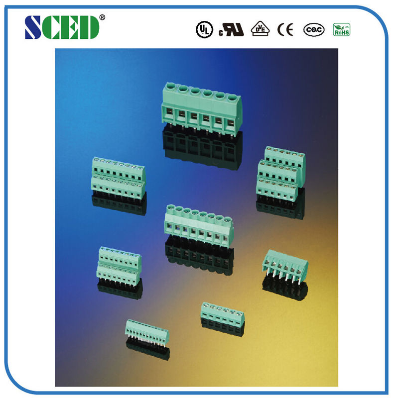 9.52mm PCB المسمار محطة كتلة 300V 30A 2-16 أقطاب اللون الأخضر