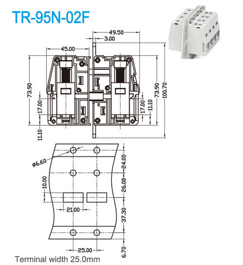 UL CE PA66 محطة الأسلاك بلوك 600V / 230A 25mm عرض المحطة
