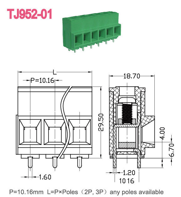 57A بلوك محطة المسمار PCB 10.16mm Pitch Euro Raising Series 2-16 Poles UL بيانات تقنية