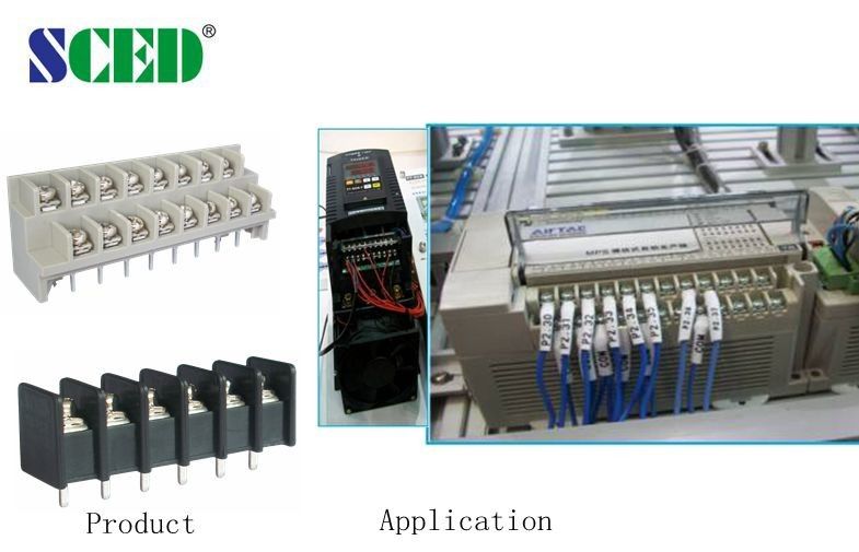 الحاجز الأسود 20A / 300V PCB كتل طرفية M4 برغي 9.525mm الملعب UL94-V0 نحاس