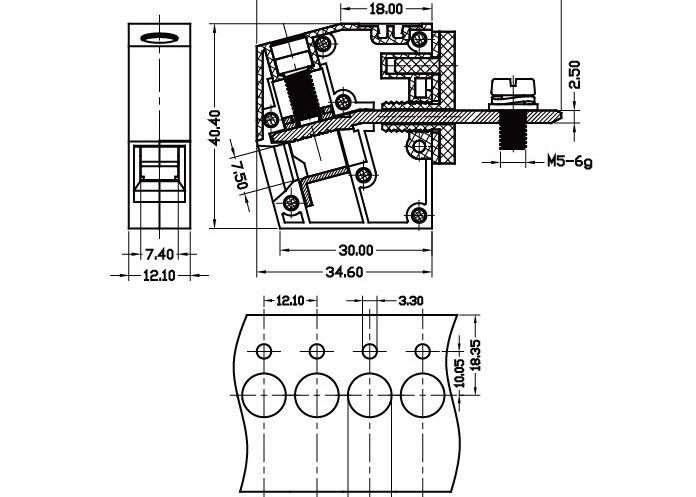 لوحة جبل 85A 600V كتلة المحطة UL94-V0 12.1mm عرض المحطة