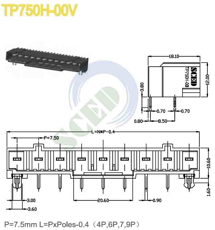 LCP المصفوفة بالذهب اللون الأسود القابلة للشبكة مع الزاوية اليمنى 7.5mm 300V 16A