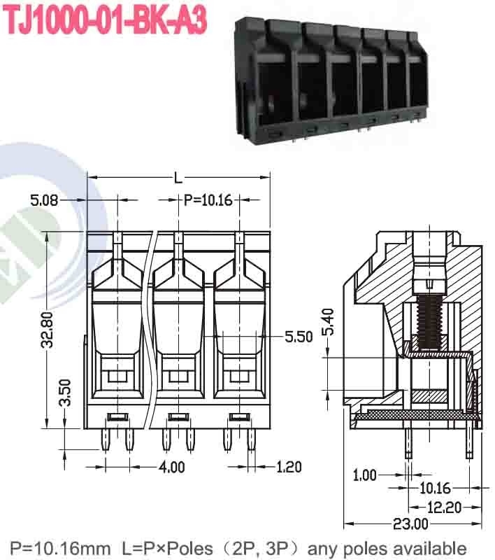 600 فولت PA66 10.16mm 57A بلوك نهاية الربيع مع قفص مشبك النحاس φ1.8 -40C- 105C