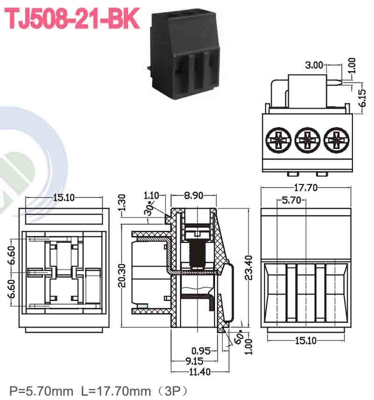 PA66 5.7mm النحاس 300V 10A M3 عقدة محطة المسمار 10 - 22 AWG