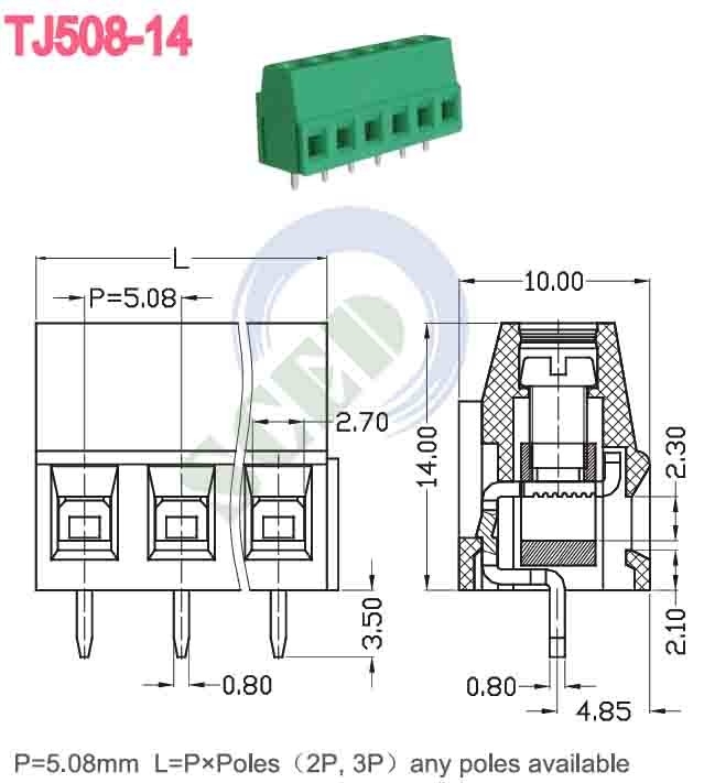 أخضر 5.08mm 300V 10A PA66 بلوك محطة PCB النوع اليورو للسيطرة الآلية