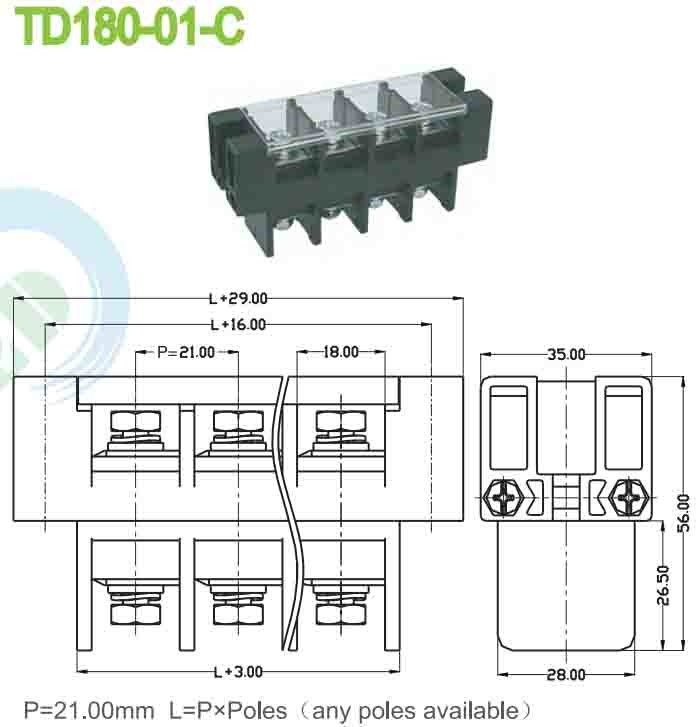 21.00mm PBT تغذية من خلال 180A لوحة جبل حاوية حفر كتلة مع غطاء بلاستيكي