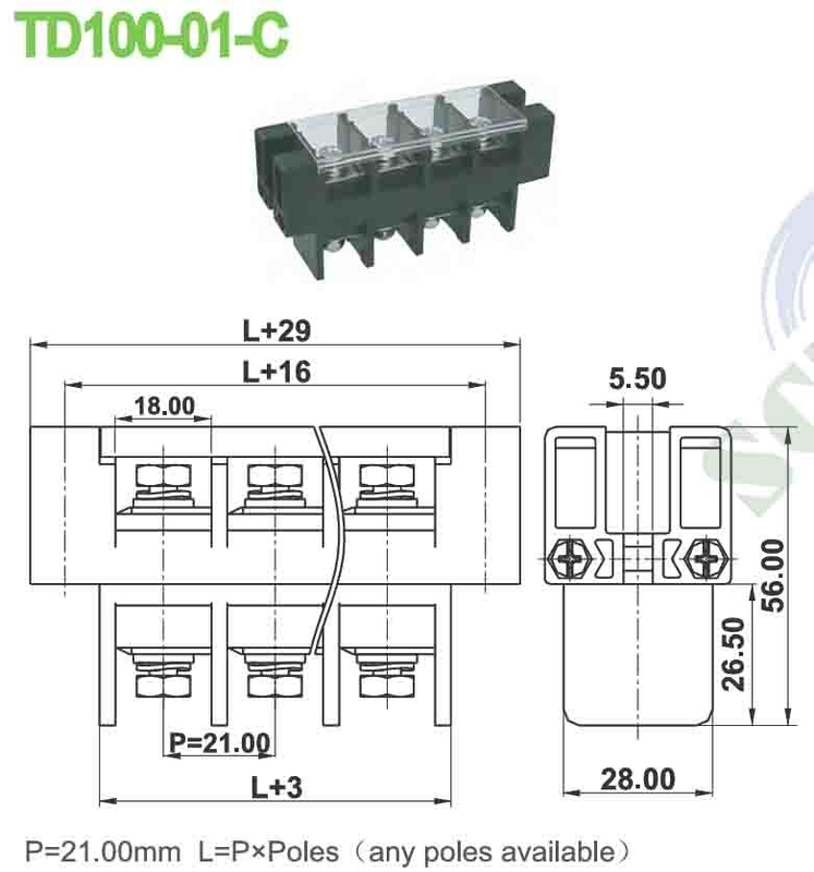 101A 21.0mm PBT التجويف 600V إدخال من خلال كتلة الطرف مع غطاء بلاستيكي