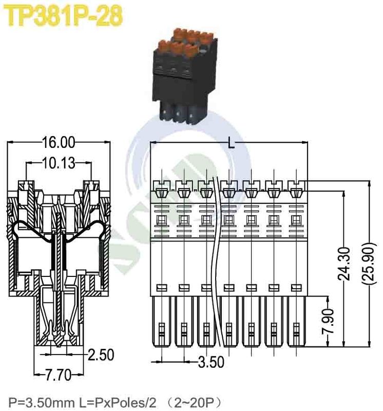 Female Sockets 3.50mm Pitch Plug-in Terminal Block 300V 10A for PCB and Industrial Applications