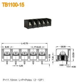 كتل طرفية الطاقة الحاجز الأسود 20A مع 2-12 أقطاب النحاس PBT 11mm الملعب